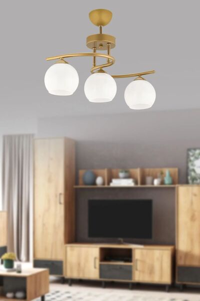 ABAJUR EVİM Hestia Modern 3lü eskitme gold beyaz camlı Avize