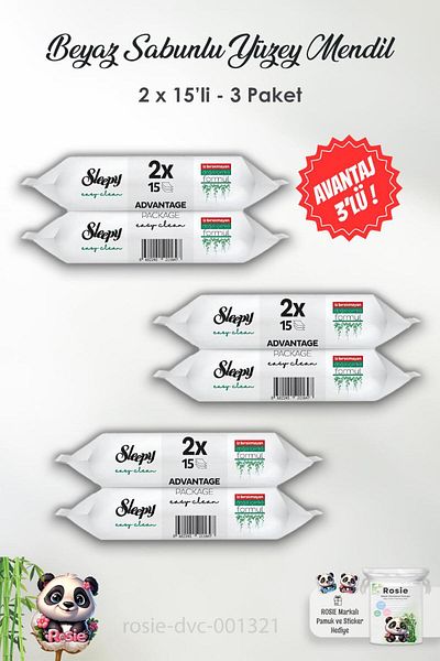 Sleepy SleepY EasY Clean Surface Cleaning Towel - 3 Pieces, 2x15 Sheets, ROSIE