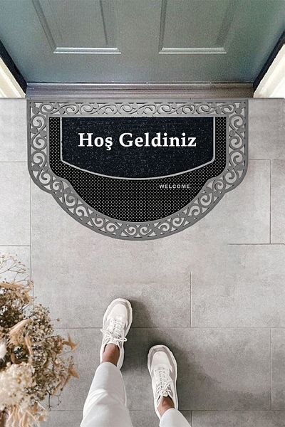M&H Quality Summer Door Mat - Welcome Black Half Moon Model