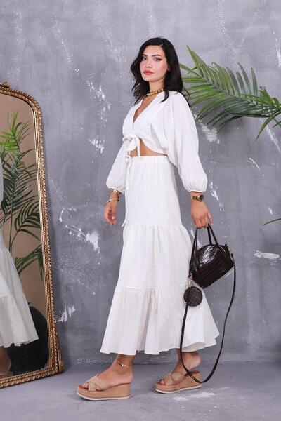 ZEYWEAR Balloon Sleeve Skirt Linen Suit