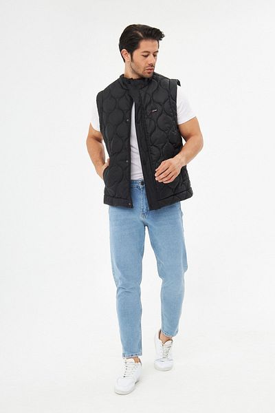 D1fference Men's Windproof Onion Pattern Quilted Black Vest