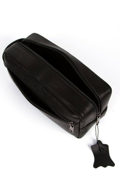 NEWISH POLO ACCESSORIES Men's Black Genuine Leather Shaving Travel Cosmetic Portfolio Care Hand Bag