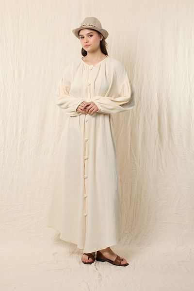ZÜLAYS Ecru ColoreD ButtoneD anD GathereD Collar Dress