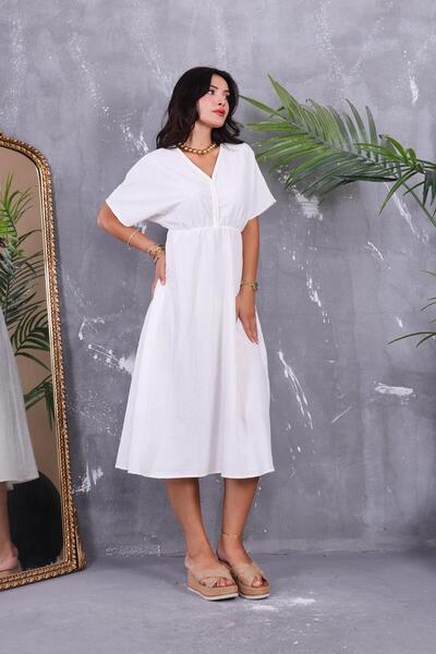 ZEYWEAR Knitted Striped Linen Dress with Elastic Waist