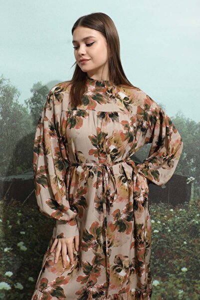 ZÜLAYS Robalı Desenli Elbise Vizon