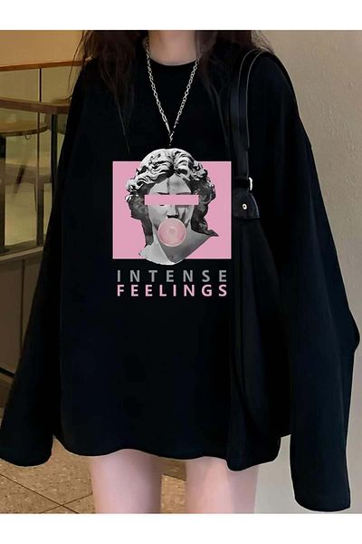Touz Moda Μαύρο Unisex Oversize φούτερ με σχέδιο γκράφιτι - Crew Neck