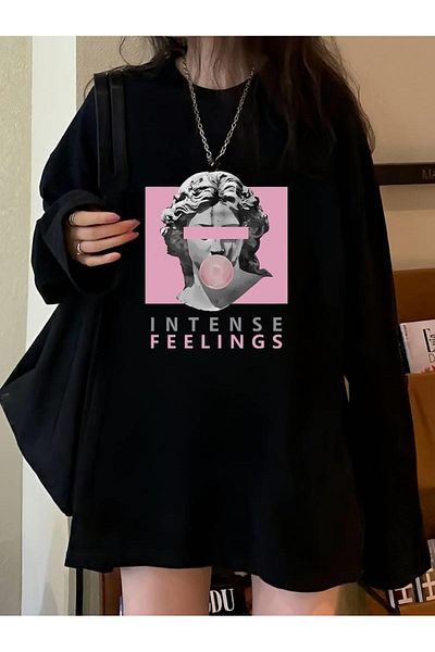 Touz Moda Μαύρο Unisex Oversize φούτερ με σχέδιο γκράφιτι - Crew Neck