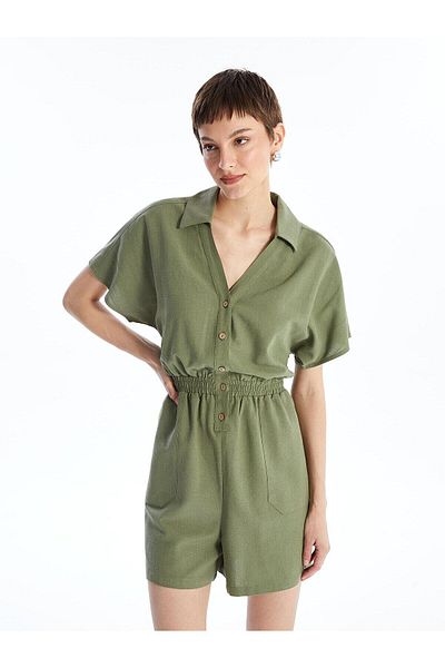 LC Waikiki Γυναικεία φόρμα LCW Vision Flax Blend - γιακάς πουκάμισου, κοντό μανίκι