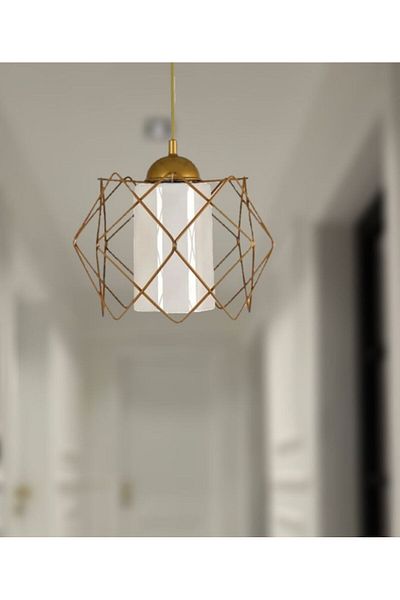 Semboldekor Antique Detailed White Mica Single Square Chandelier