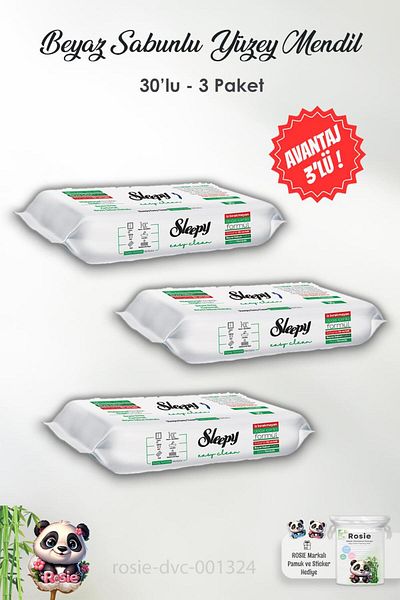 Sleepy 3-piece White Soap Cleaning Towels - 30 Pcs ROSIE