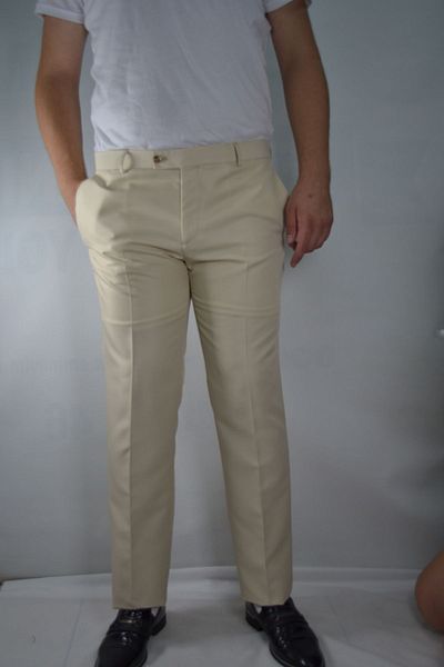 Bomonti Cream Colored Slim Fit Honeycomb Pattern Fabric Trousers