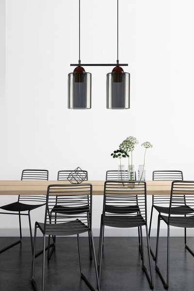 ABAJUR EVİM Deniz Sıralı Füme Boru Camlı Ikili Avize