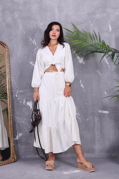 ZEYWEAR Balloon Sleeve Skirt Linen Suit