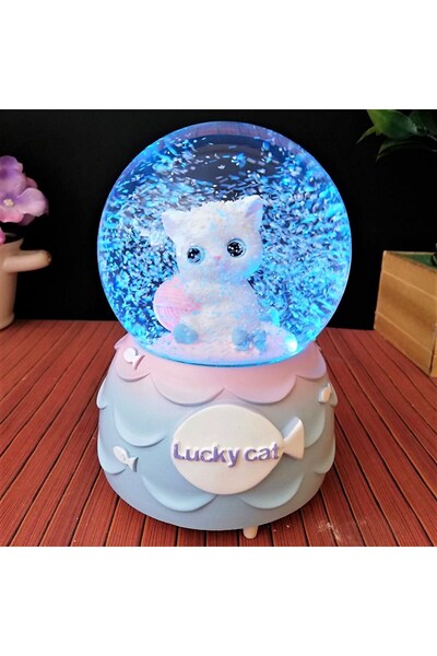 Genel Markalar Sevimli Kedi Işıklı Müzikli Orta Boy Kar Küresi