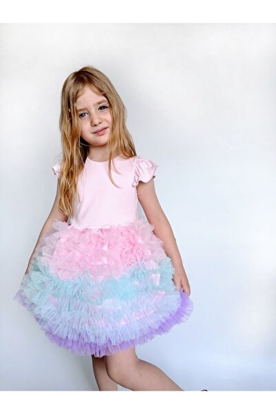 Linola Baby Kids Rochie cu mâneci scurte și fustă tutu în degrade roz