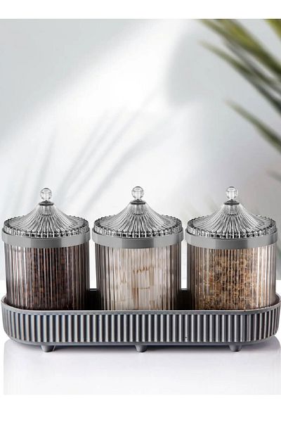 SİHİRLİ AYAKLAR 3-piece Gray Spice Jar Organizer - Simple and Stylish Design
