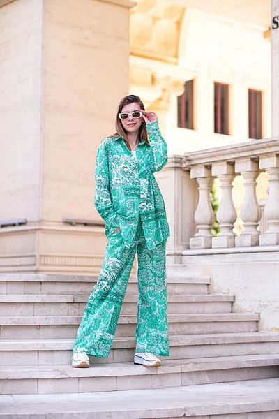 thepery Patterned Women's 100% Cotton Set - Bottom and Top Set