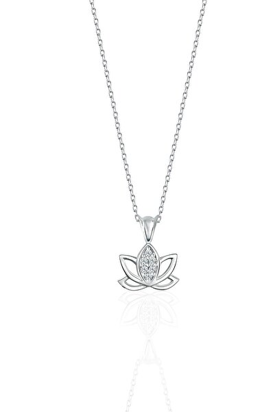 jelux silver Gümüş 925 Ayar Zirkon Taşlı Lotus Çiçeği Kolye
