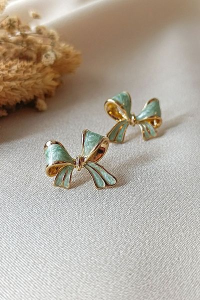 COSİTA Water Green Minimal Design Bow Earrings