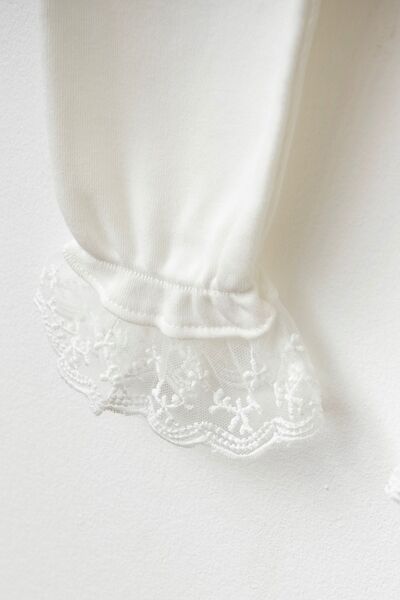 BABYLİM Ecru Baby Girl Mawlid Jumpsuit Set - 100% Cotton, Elegant Lace Detail