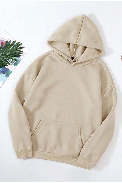 Benisengiydir Дамски суичър с качулка Oversize в бежов цвят