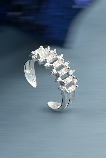 jelux silver Gümüş 925 Ayar Baget Sıra Taşlı Ayarlanabilir Yüzük