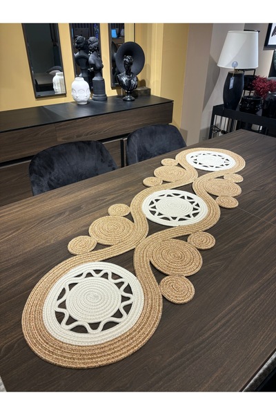 MaVaux Ahenk trikot - American Service, Cotton Natural Jute Knitted Runner, 40x110 Handmade