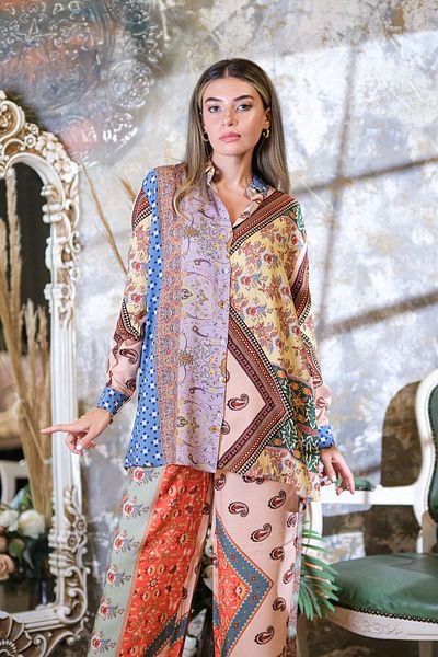 thepery Patterned Viscose Women's Trousers and Shirt Set