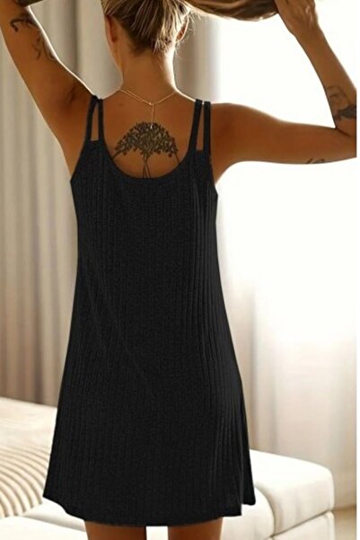 Wesby Kolsuz Askılı Yuvarlak Yaka Kalın Fitilli Kaşkorse Elbise