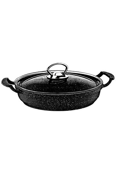 OMS 3286 Black Biogranite 4 Piece Heat ResIstant Pan Set with Cast Glass LiD - 18-22 Cm