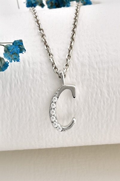 jelux silver Gümüş 925 Ayar Zirkon Taşlı Harf Kolye C