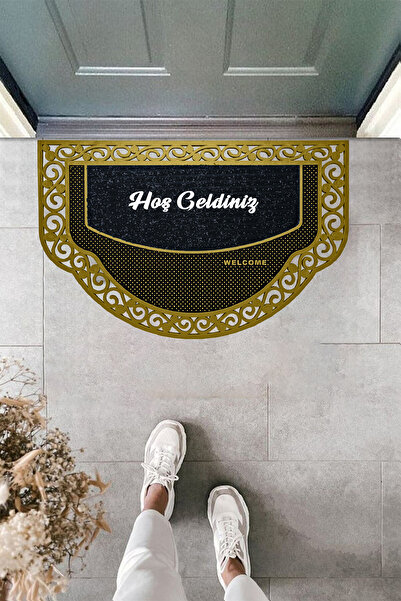M&H Quality Black Decorative Door Mat - Welcome Written, Washable Dust Catcher