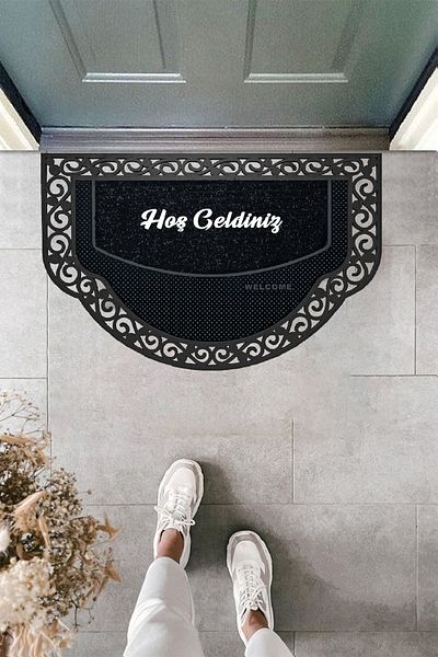 M&H Quality Black Decorative Door Mat - Welcome Written, Washable Dust Catcher