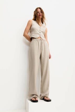 Pull Bear Dokumlu Keten Pantolon Fiyat Yorumlar Trendyol