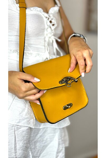 Tuvita Collection Bodrum %100 Gerçek Deri El Yapımı Postacı Çapraz Kadın Sarı...