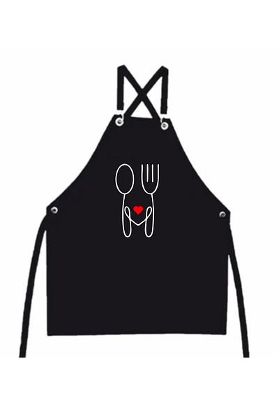 enmalife Masterchef Black Combination Apron - Fork Spoon and Heart Printed
