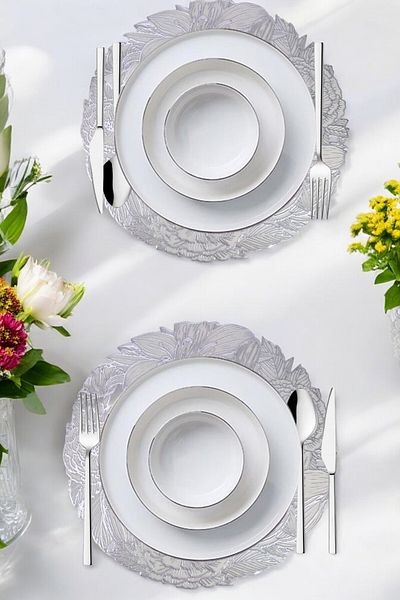 Digithome Set de 6 plăci de alimentare americane rotunde argintii - 38 cm ACR-283 C320.033