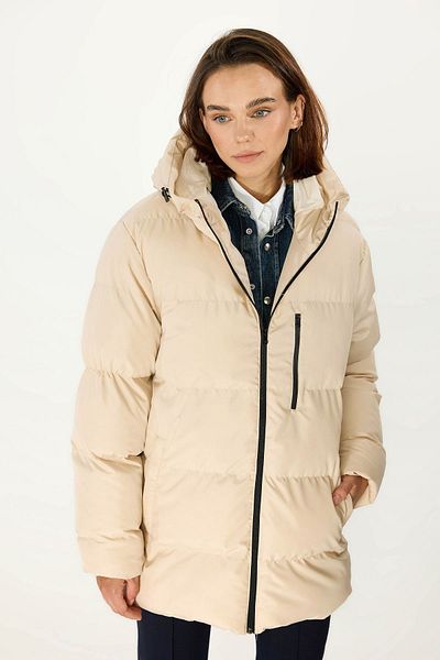 QAWWA Béžová bunda Puffer s kapucí – větruodolná, zimní design s podšívkou