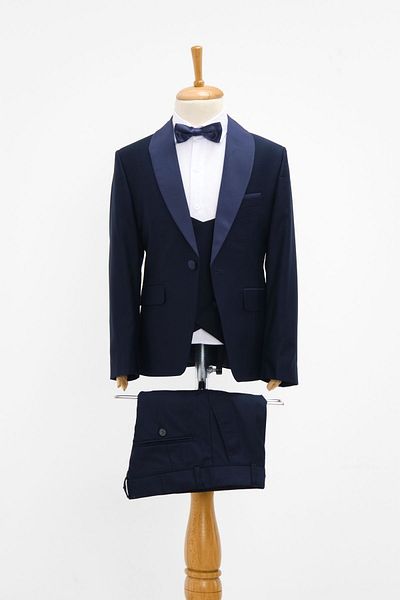 Doctor junior Boy's Tuxedo Suit with Vests, Navy Blue Color, Navy Collar Detail