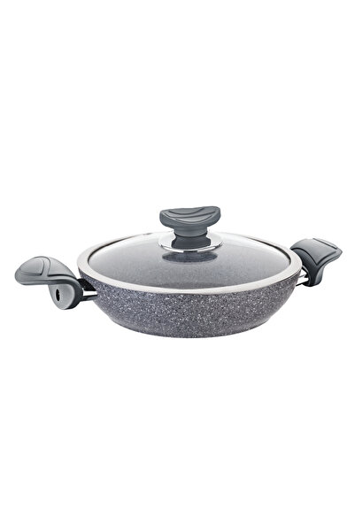 OMS 3214 - 2 Parça, Biogranit, Çerçeveli Kapaklı, 22x5 Cm - 1,5 Litre Sahan-Tava Gri Gövde, Gri Detay