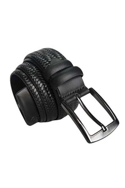 Kar-Pa 100% Genuine Opening Leather, Black Fabric Trouser Belt: 3.5cm