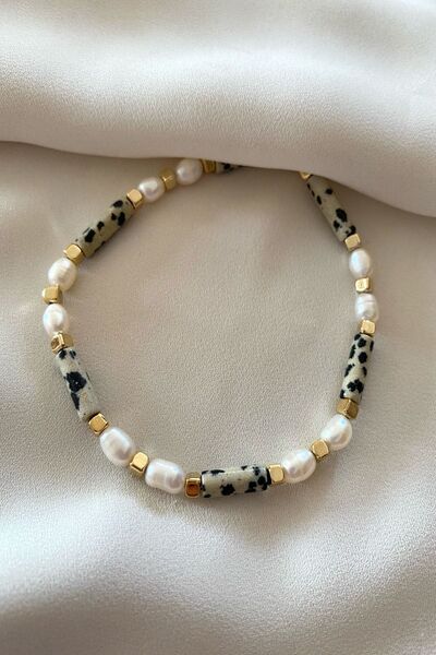 gaila design Doğal Bıldırcın Jasper Taşlı Incili Tasarım Bileklik