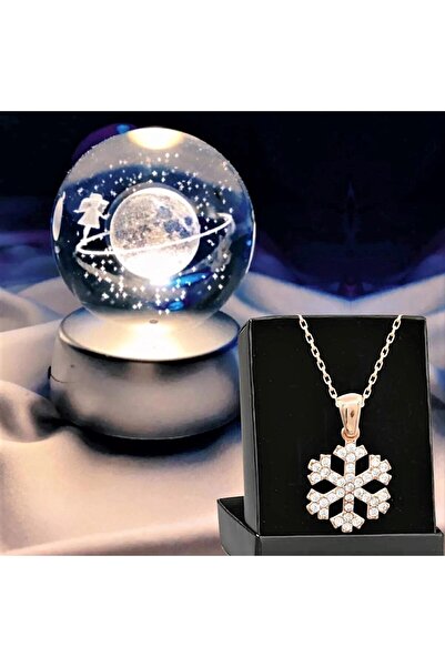 Hediyezen Led Işıklı Cam Satürn Kız Küre Dolunay Lamba Kristal Top Ve Kar Tanesi Kolye