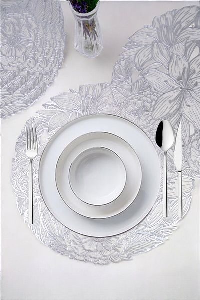 Digithome Set de 6 plăci de alimentare americane rotunde argintii - 38 cm ACR-283 C320.033
