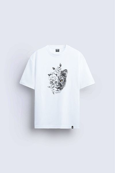 Darkia White Leopard Printed Relaxed Fit Crew Neck T-shirt