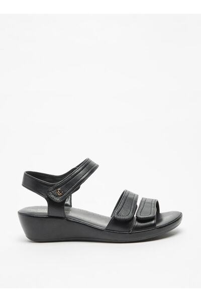 Le Confort Solid Open Toe Sandals with Wedge Heels and Hook and Loop Closure