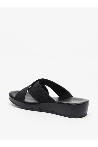 Flora Bella by Shoexpress Flora Bella Textured Slip-On Cross Strap Sandals with Wedge Heels