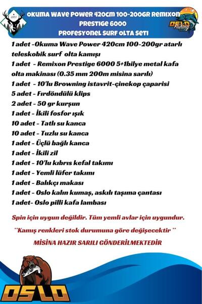 Okuma Wave Power 420cm 100-200gr Remixon Prestige 6000 Profesyonel Surf Olta Seti