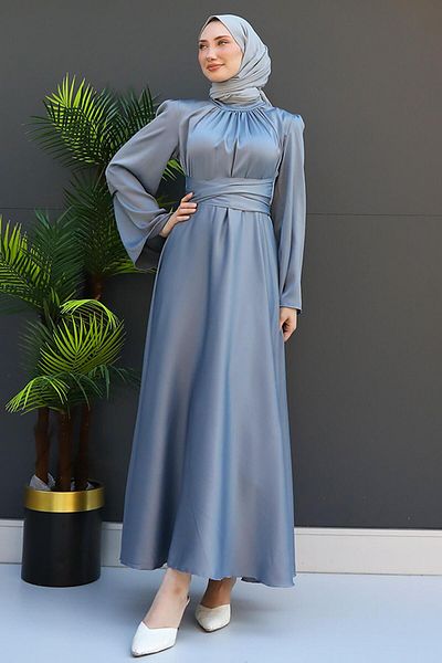 GİZ AGİYİM Dark Gray Nazli Hijab Dress