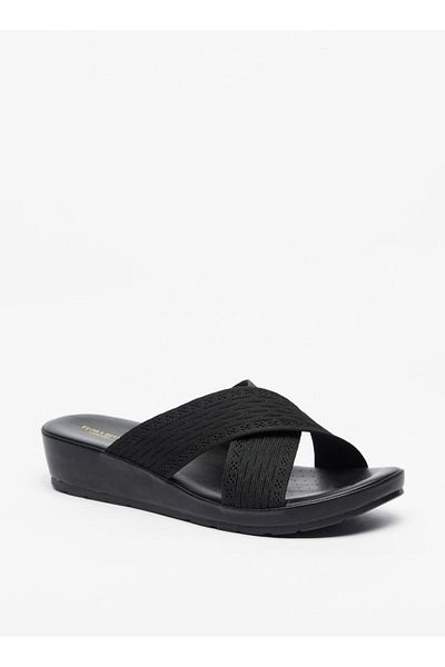 Flora Bella by Shoexpress Flora Bella Textured Slip-On Cross Strap Sandals with Wedge Heels